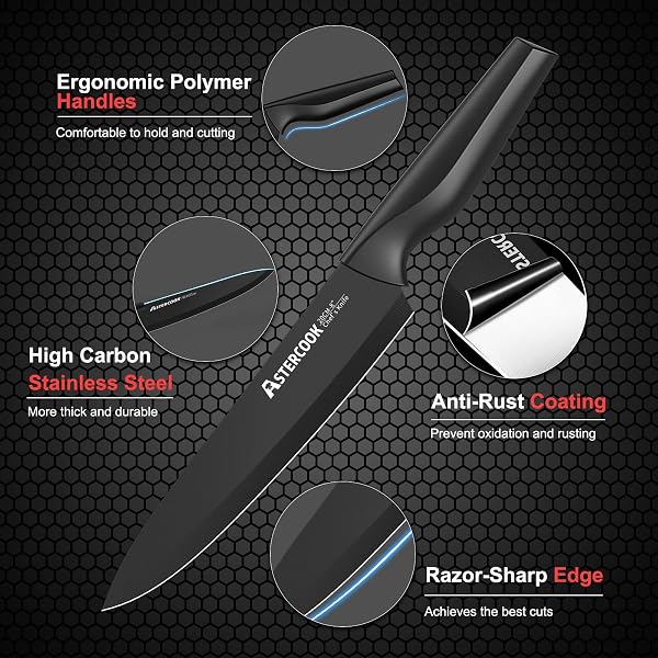 Astercook Knife Set, Astercook 21 Pieces Knife Sets for Kitchen with Block, Dishwasher Safe Kitchen Knife Set with Built-in Sharpener, German Stainless Steel Black Knife Block Set in use