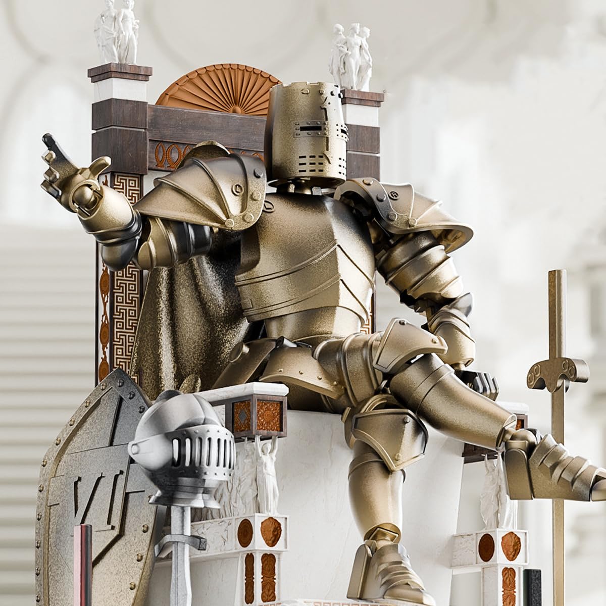 Mittelalterliche Ritter-Actionfigur, bewegliche Attrappe T13 bewegliche Roboterfigur, Fantasy-Krieger-Display-Modell (Montage erforderlich) (Gelb)
