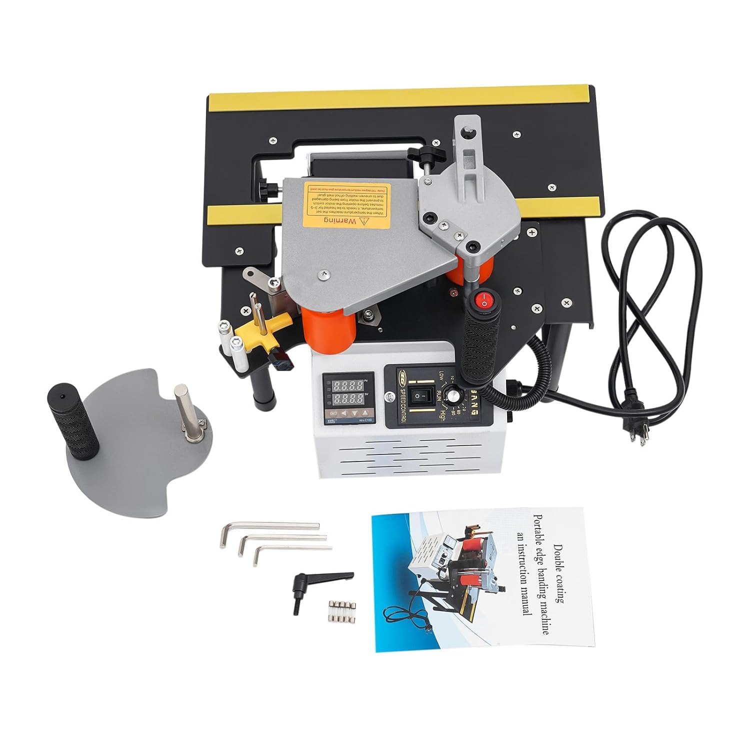 110V Woodworking Edge Bander Banding Machine Portable Edge Bander Curve Straight Edge Banding Machine, Double Side Gluing Edgebander Set With 200g Glue-melting Tank 120-180ºC Temperature Control
