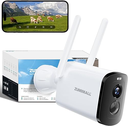 ZUMIMALL Cámara de seguridad inalámbrica para exteriores, cámara de seguridad alimentada por batería de 2K, cámaras de seguridad para exteriores con