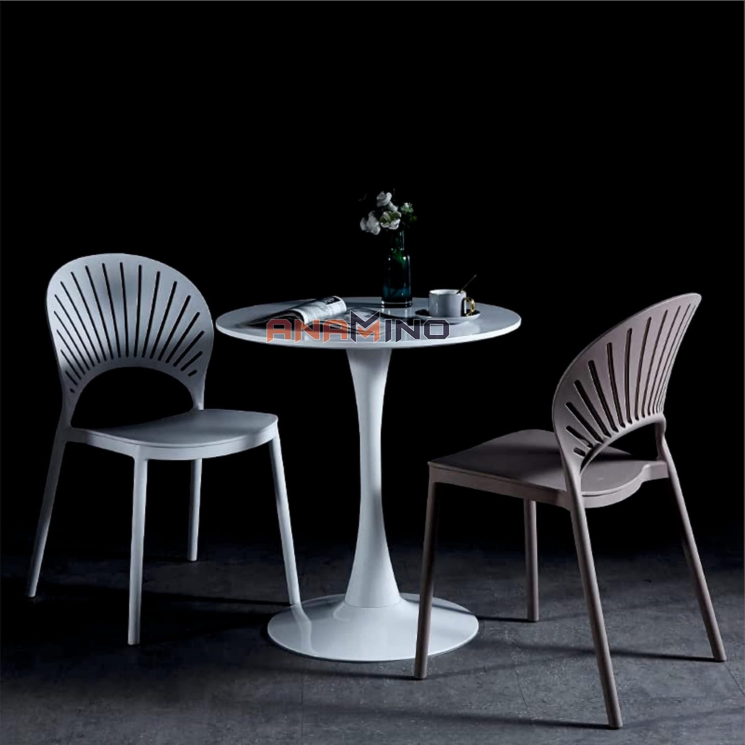 Anamino Shoppee Round Dining Table with Wooden Top for Kitchen Bar Patio and More, Modern Big