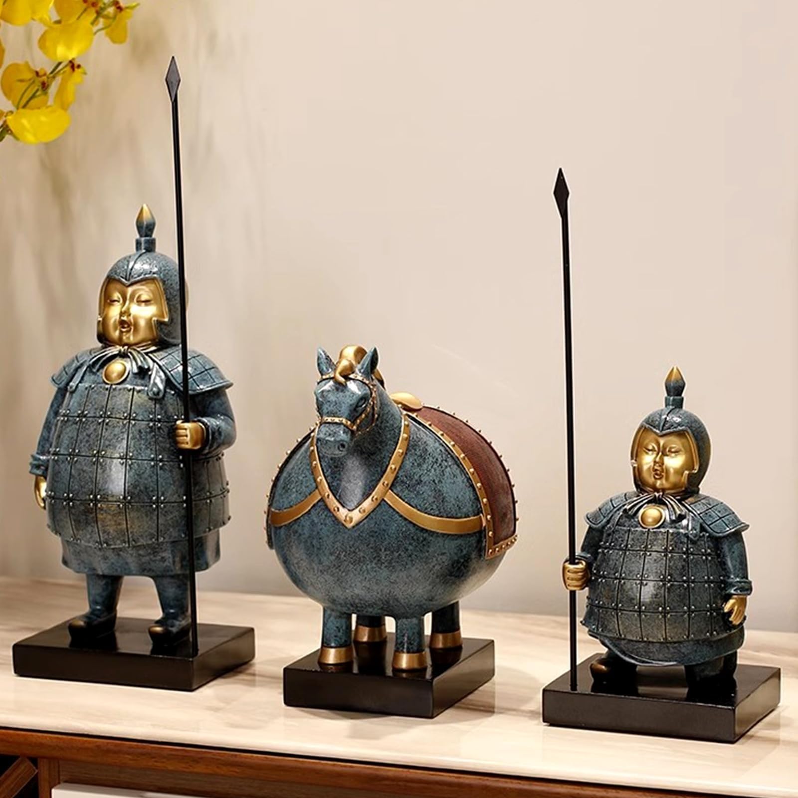 dekoracja biurka posąg do wystroju domu - posąg sztuki, terakota wojownicy statua włóczni strażnik żołnierze rzeźba, zbroja z terakoty figurki wystrój domu, Qin Knight Art Figure Warhor