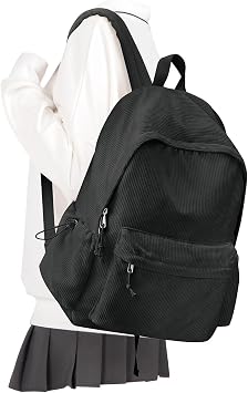 Black School Backpack for Boys,High School Bookbag,College Backpack for Men | Basic Corduroy Middle School Bag,Classic Casual Students Daypack Lightweight