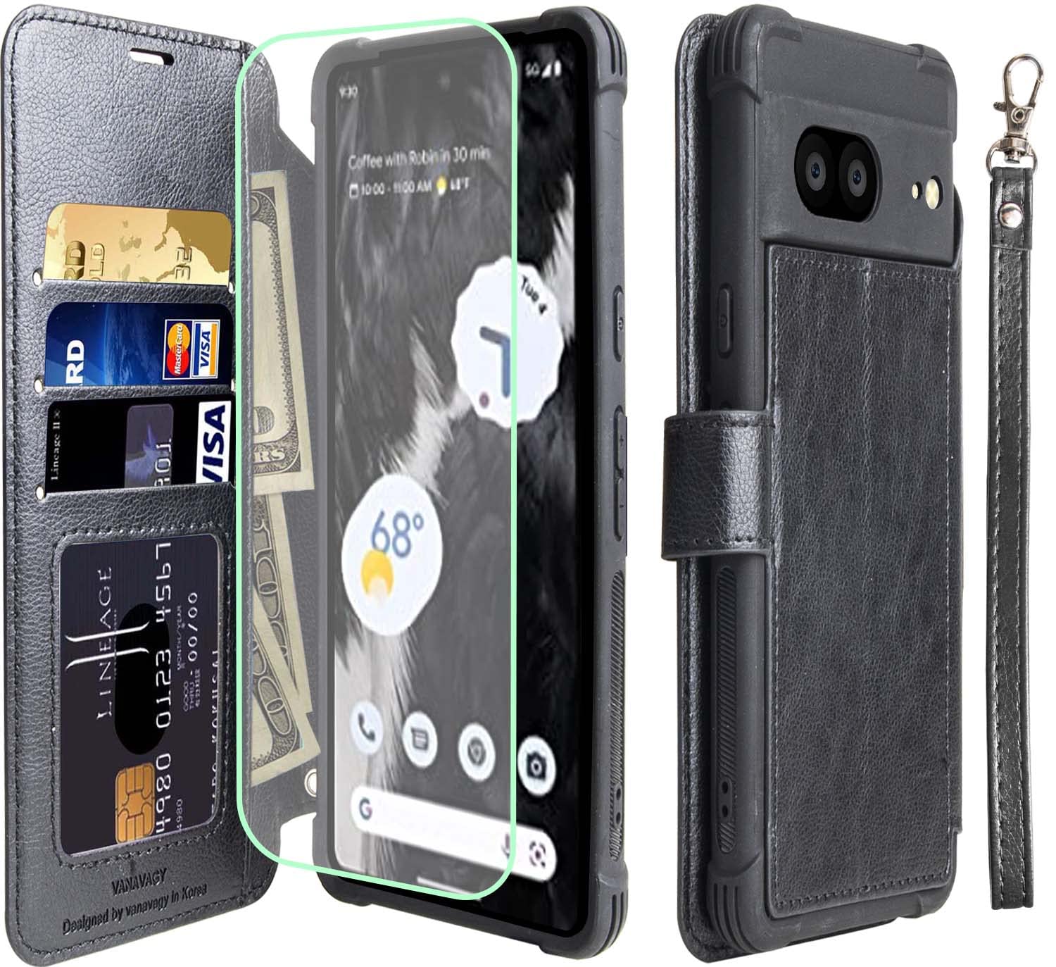 VANAVAGY Wallet Case Compatible for Google Pixel 7 for Women Men,RFID Block Flip PU Leather Phone Cover with Strap for Wir...