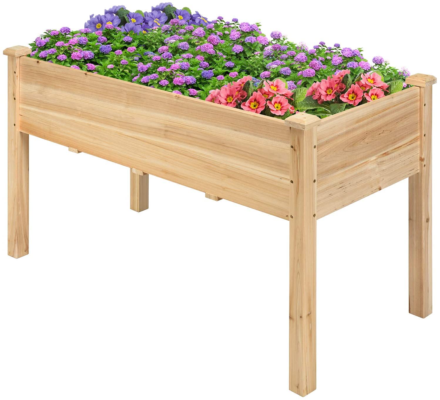 DORTALA Patio Raised Garden Bed, Wooden Planter Box,Elevated Garden Bed for Vegetables, Flowers & Herbs Grow, Standing Garden Container Planter Raised Beds for Backyard, Lawn, 49