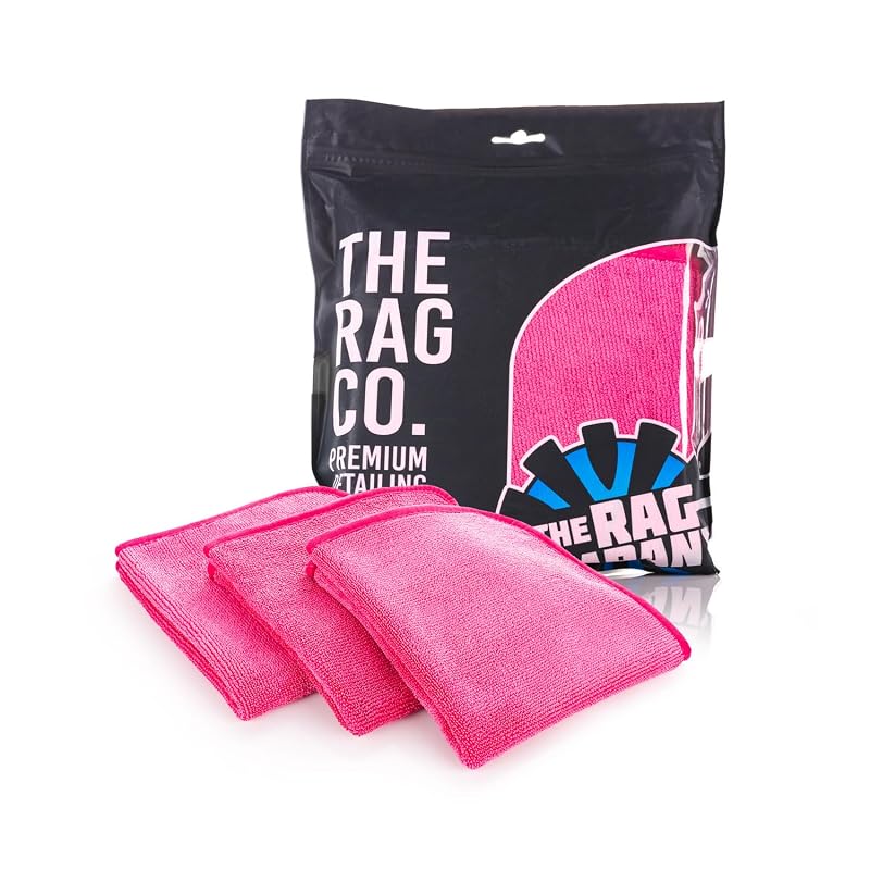 The Rag Company Premium FTW Toalhas de Microfibra para Limpeza de Vidros e Superfícies Polidas, Rosa, 3 unidades