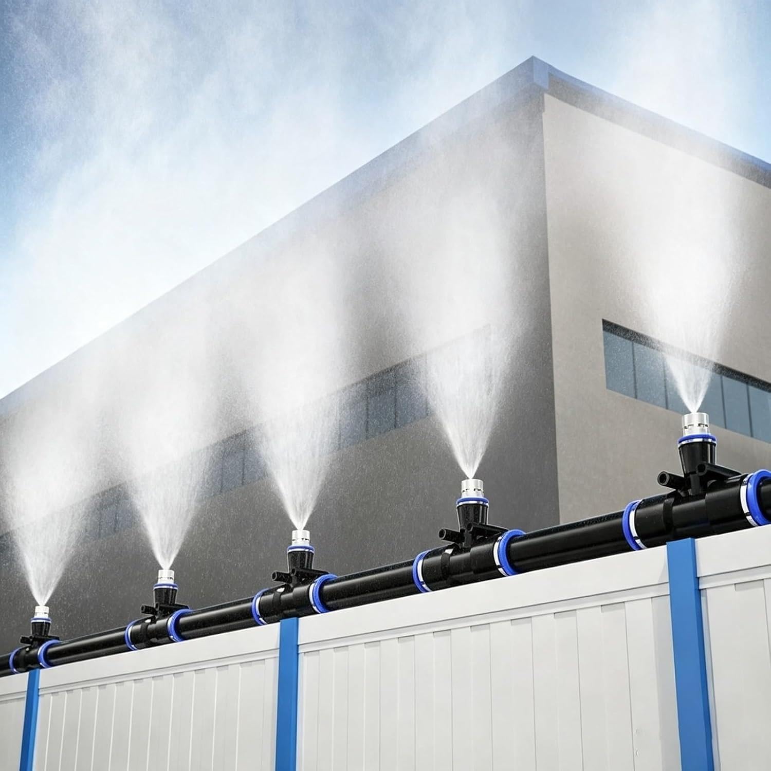 Système d'irrigation Jardin Kit Sortie d'eau réglable Système de refroidissement extérieur pour le bâtiment d'usine/atelier/chantier de construction(20m/65.6ft)