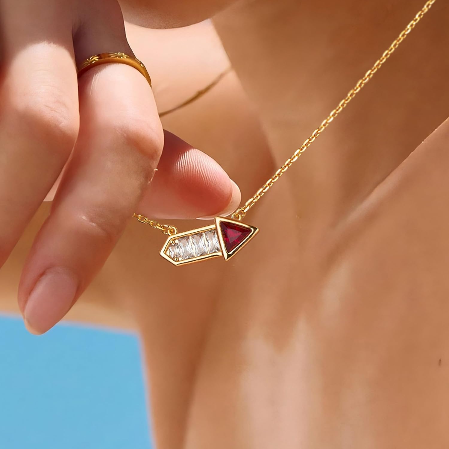 Fettero Dainty 14K Gold Plated Cubic Zirconia Necklaces for Women, Simple Bar Pendant Necklace, Mix-color Rainbow Jewelry Gold Necklace for Women Trendy Gifts - Image 2