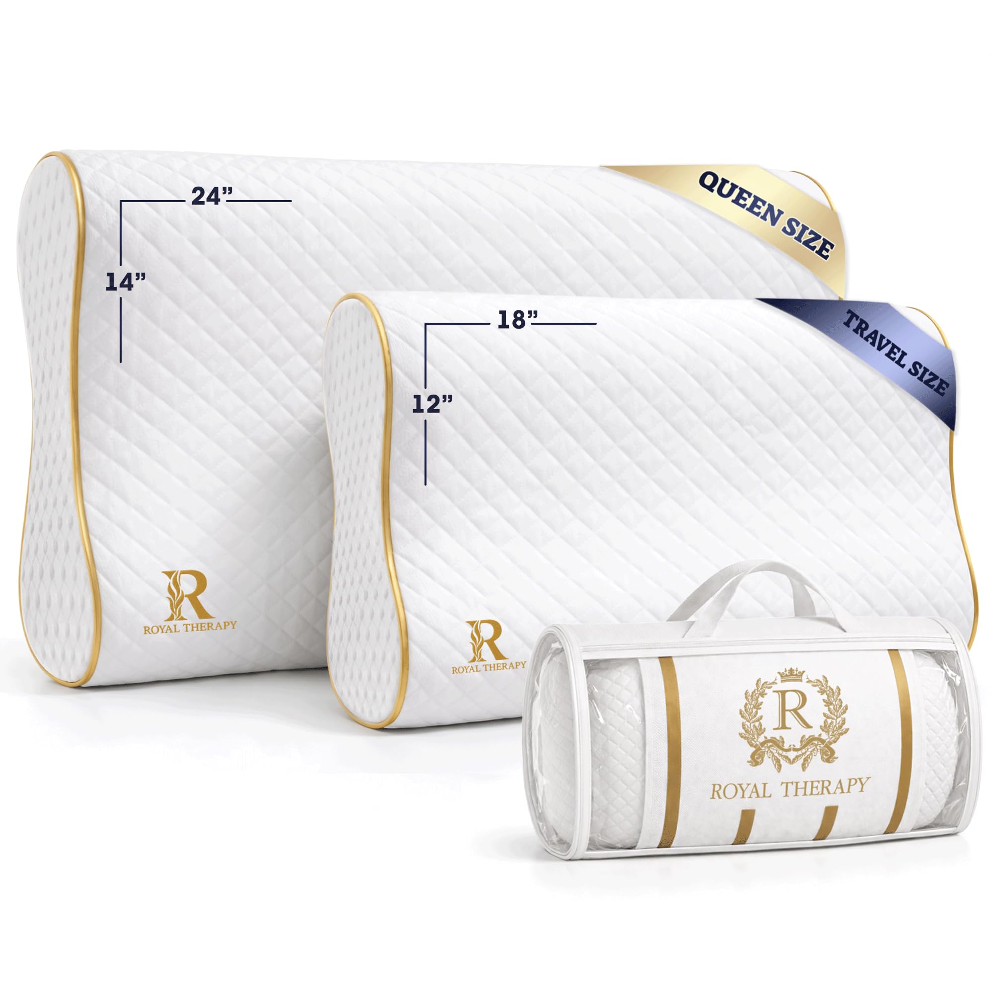 Royal Therapy Almohada de espuma viscoelástica de viaje, almohada de cuello de bambú ajustable para dormir de lado (viaje 18 x 12 x 5)