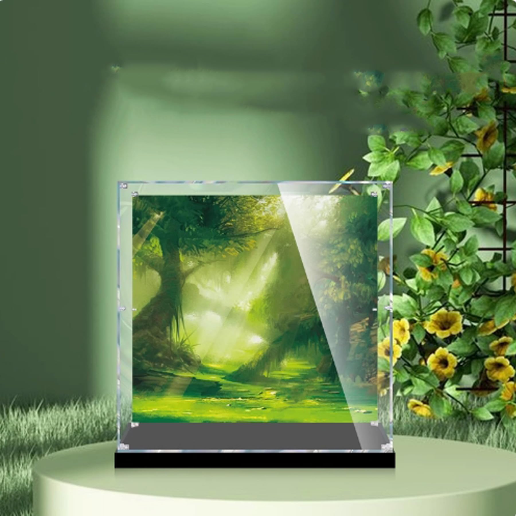 Dustproof Acrylic Display Box Compatible with Lego 21318 Tree House Model Display Case, Dustproof Box, Storage Box, Display Box (Only Display Box) (Black Base+Back Spray)