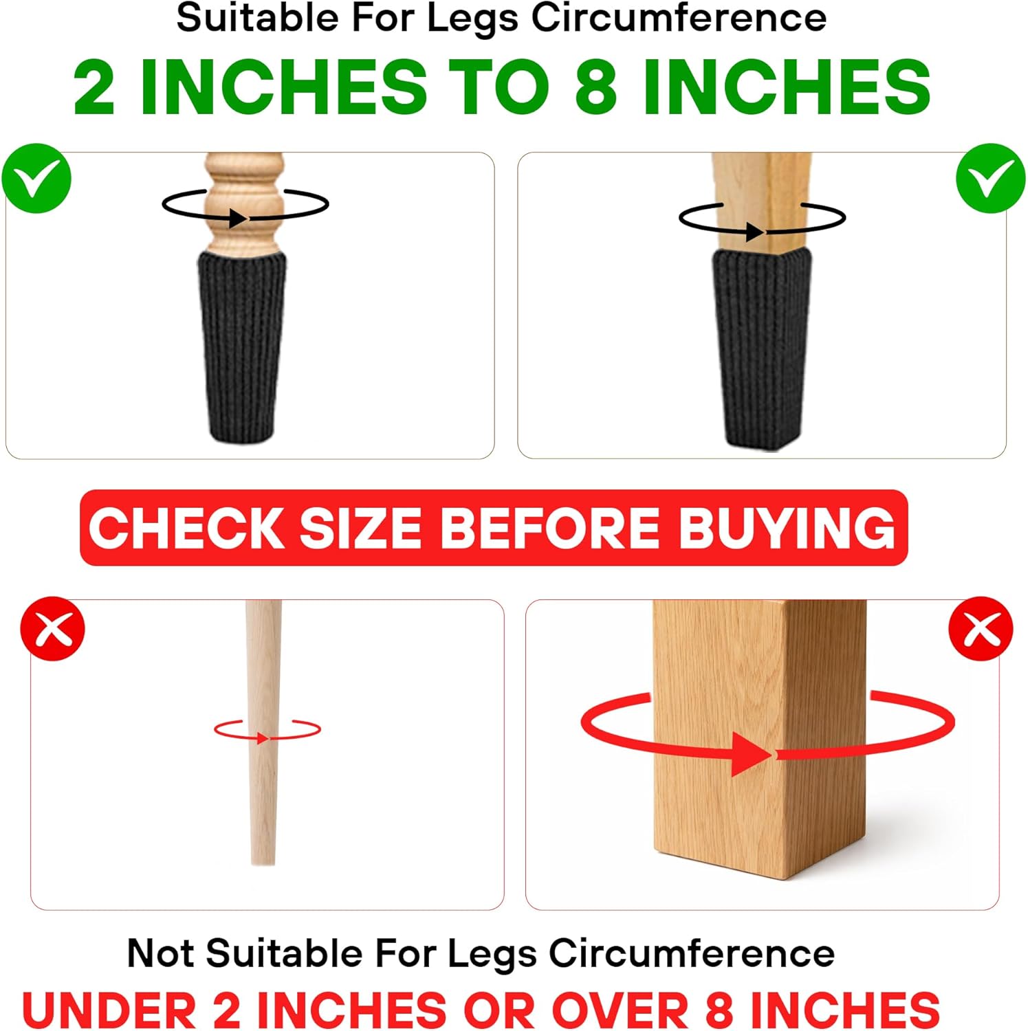 80 Pcs Black Premium Chair Leg Socks Protectors for Hardwood Floors - Do not Easily Fall Off - Very Easy to Put on - Fits All Leg Shapes - High Elastic Bar Stool Leg Covers - Furniture Pads