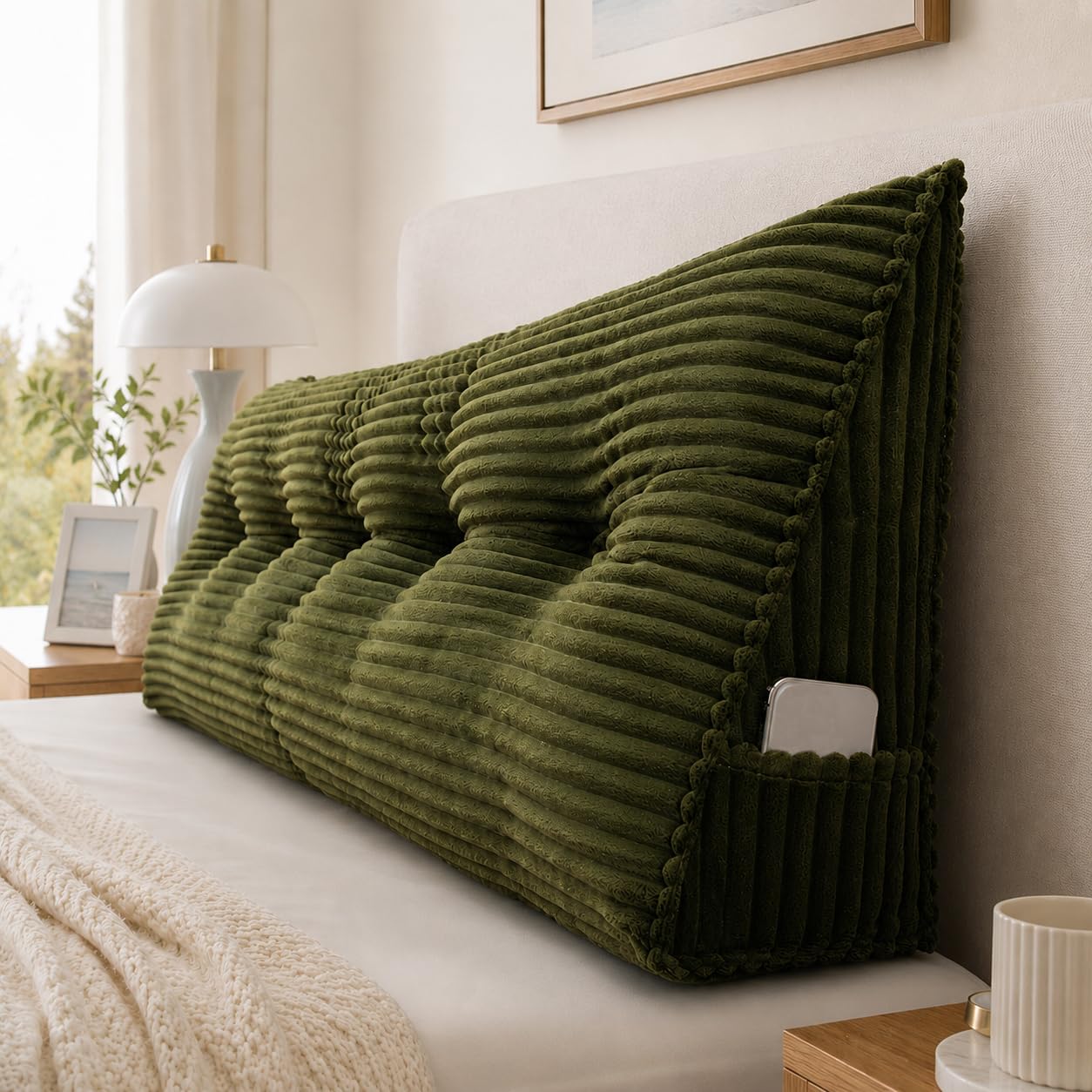 AZMAHT Headboard Cushion, Corduroy Wedge Backrest Pillow for Bed And Sofa