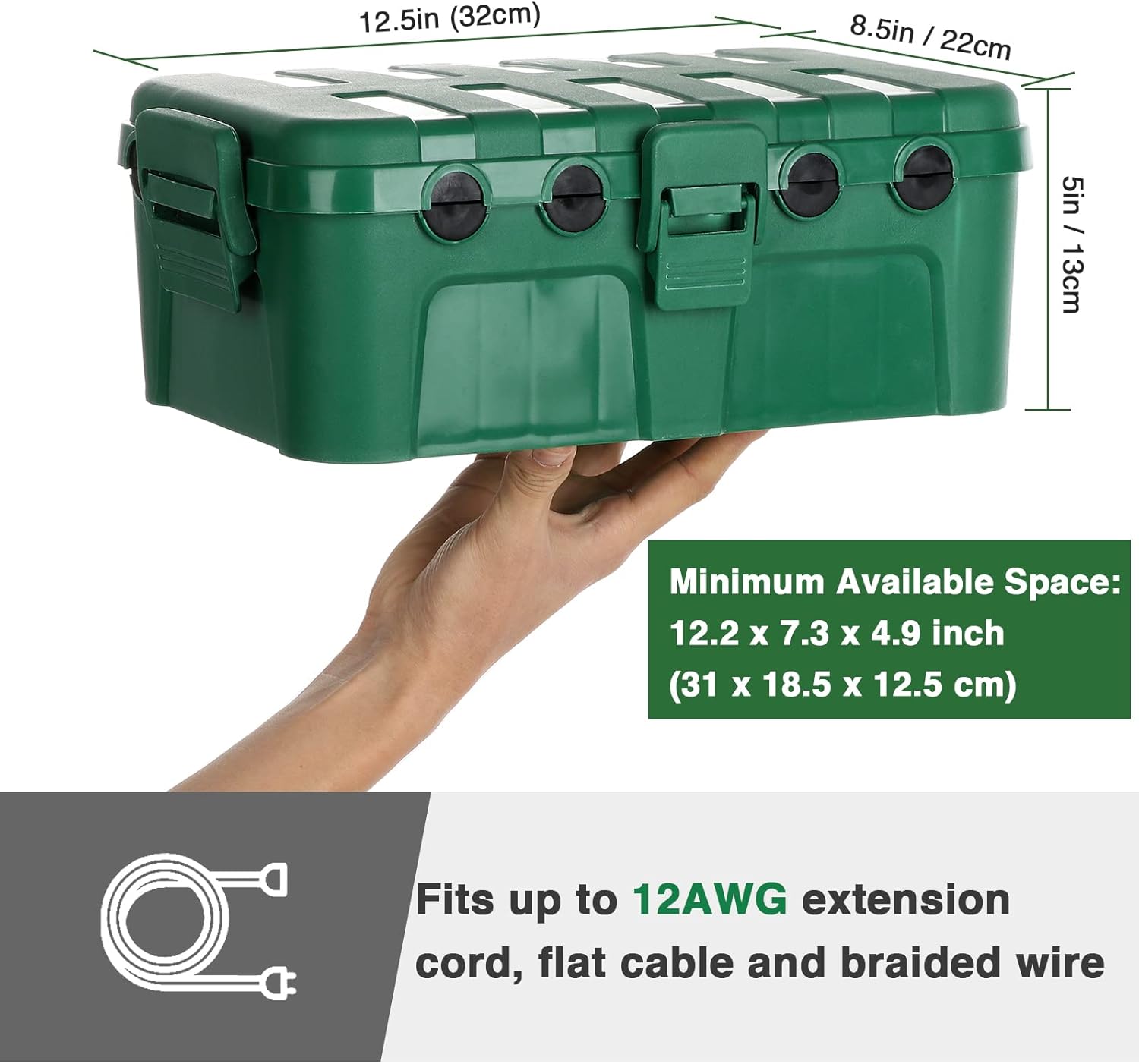 Flemoon Large Outdoor Electrical Box (12.5 x 8.5 x 5 inch), IP54 Waterproof Outlet Box with 6 Pack Outdoor Extension Cord Safety Cover Weatherproof(7.1 x 2.3 x 2.3 inch), Black