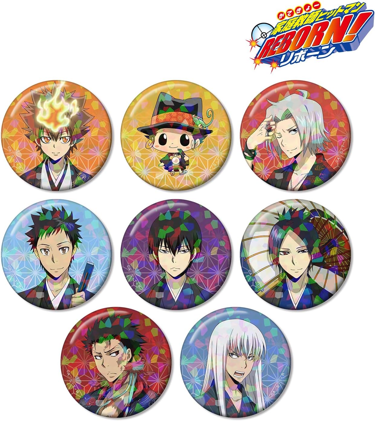 Home Teacher Hitman Reborn! Illustrated Kimono Ver. Trading Hologram Can Badges Box of 8