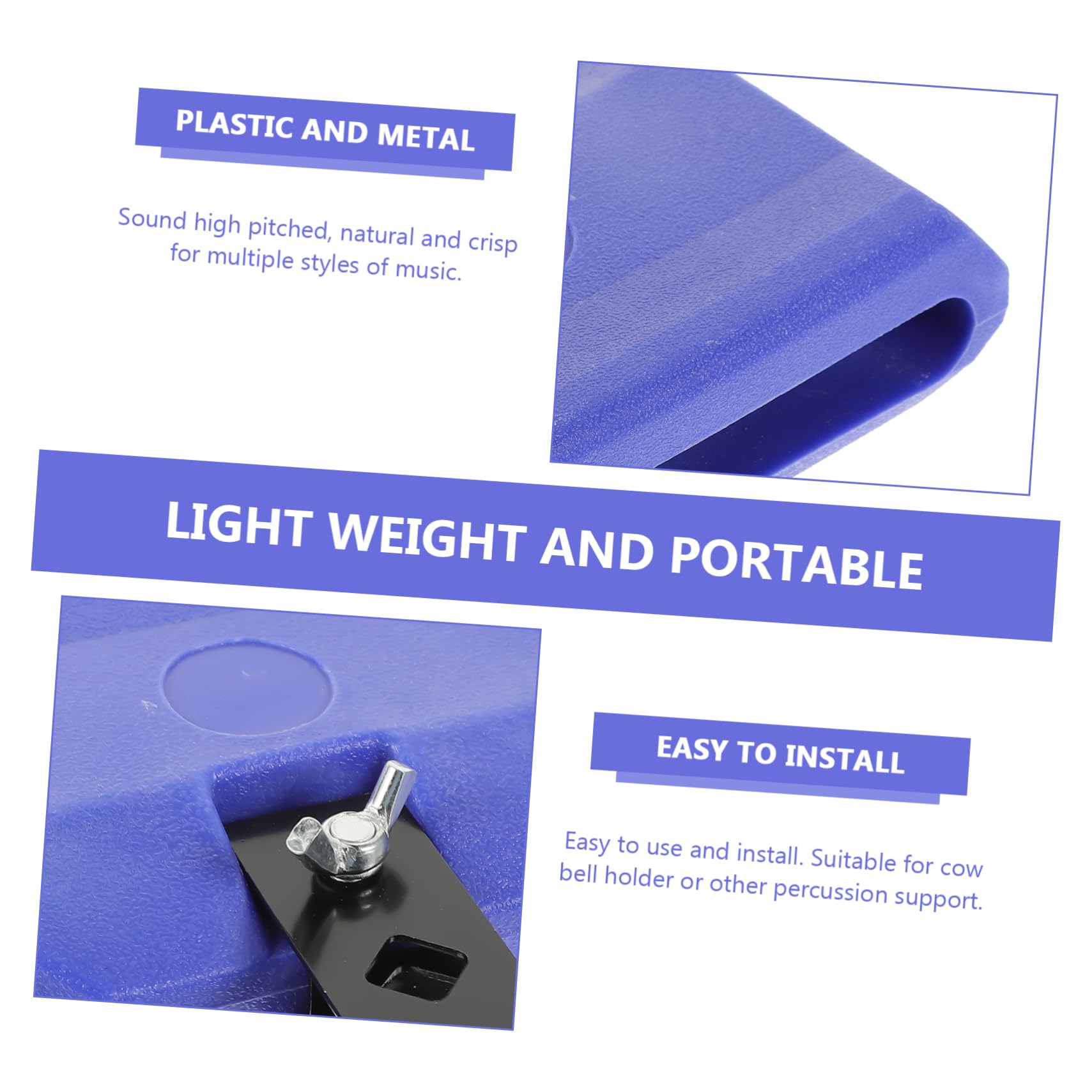 SECFOU Accesorio para Batería de Percusión Bloque Templo Azul, Plástico y Abrazadera Metálica, Sonido Nítido, Ligero y Portátil para Músicos, Compatible Soportes de Cencerro, Adecuado