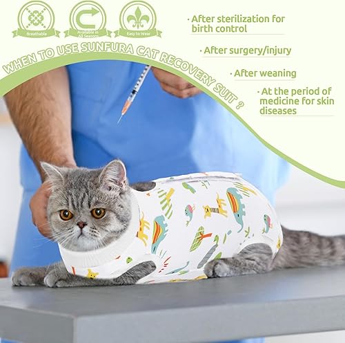 Miniatura 6 de SUNFURA Traje de recuperación para gatos, body quirúrgico completo para protector de heridas abdominales, antilamidas después de la cirugía,