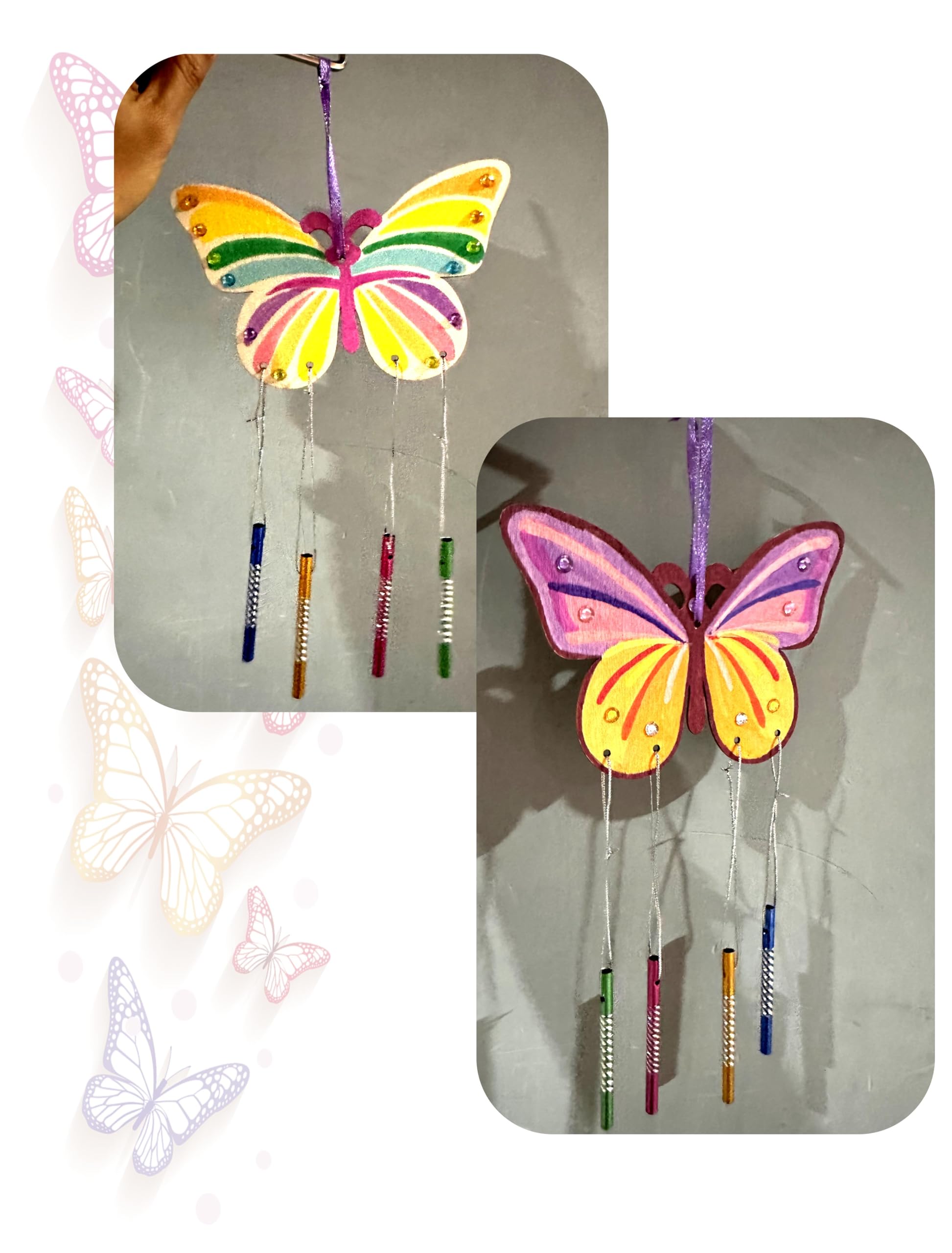 Kit Campana A Vento Farfalle TZQFROCE - 8 Pezzi Legno Da Decorare, Per Bambini, Con Tubi Vento E Pennelli, Fai Da Te - Foto 8