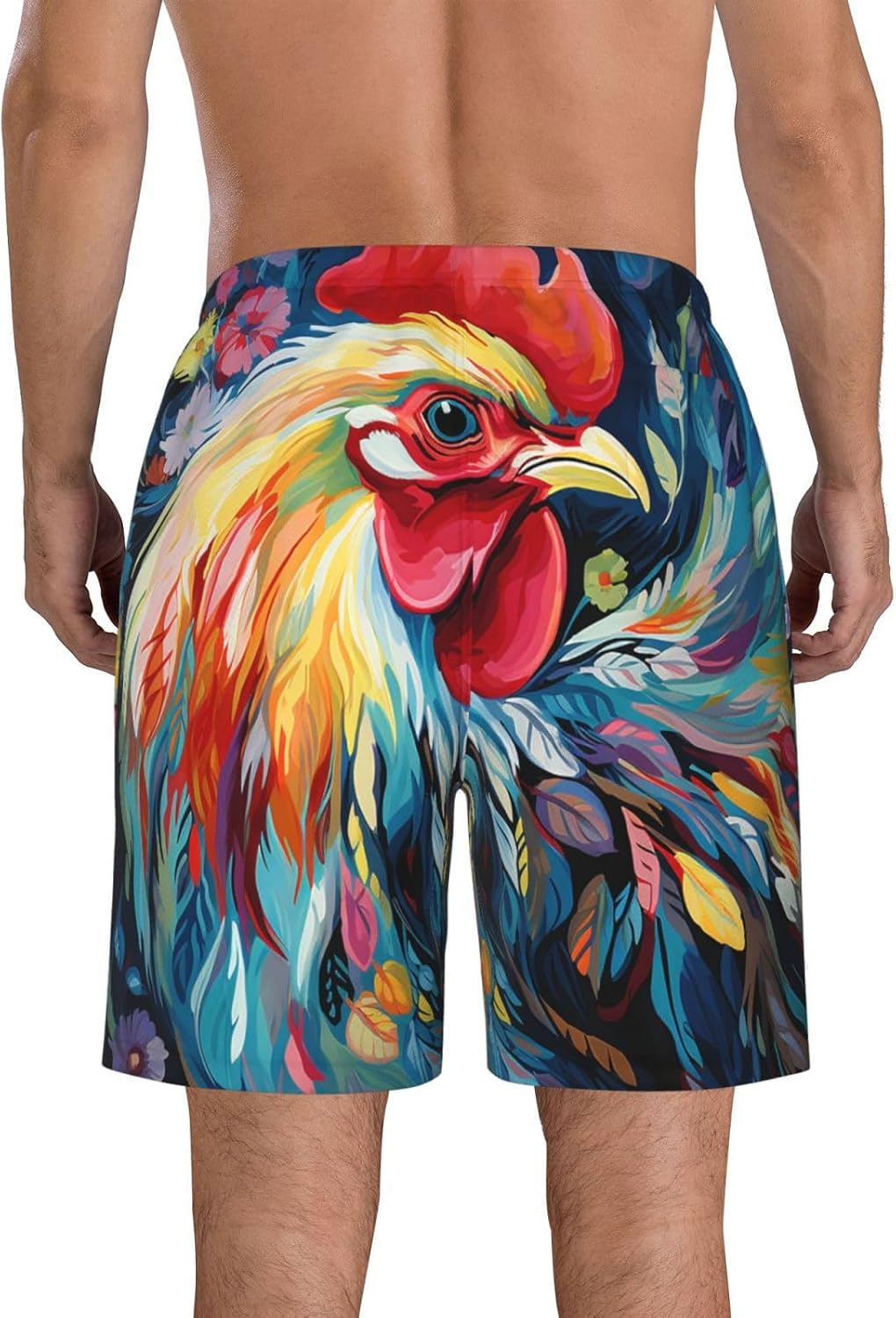 Men's Swim Trunks Quick Dry Beach Shorts Summer Bathing Suit Art Colorful Chicken Swimwear Beachwear with Pockets