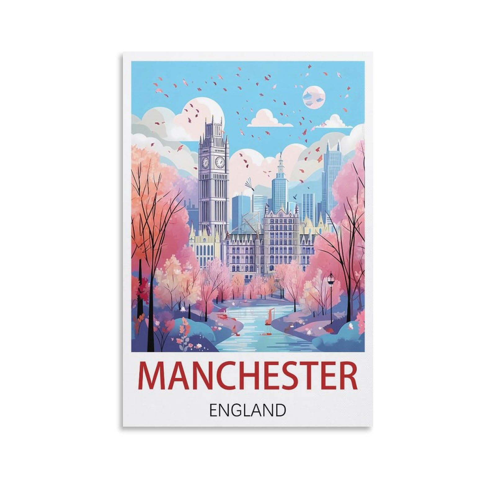 FUUDANG Manchester England Vintage Travel Posters 16x24inch(40x60cm) Canvas Art Poster And Wall Art Picture Print Modern Family Bedroom Decor Posters