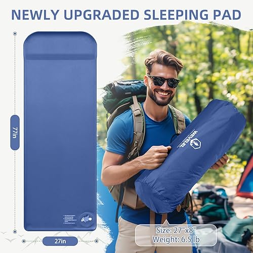 Vista 3 de Memory Sleeping Pad, 3.1" Ultra-Thick Foam Sleeping Mats for Camping, Easy Inflate&Deflate,9.5 R-Value Insulated Camping Mattress Pad with Pillow