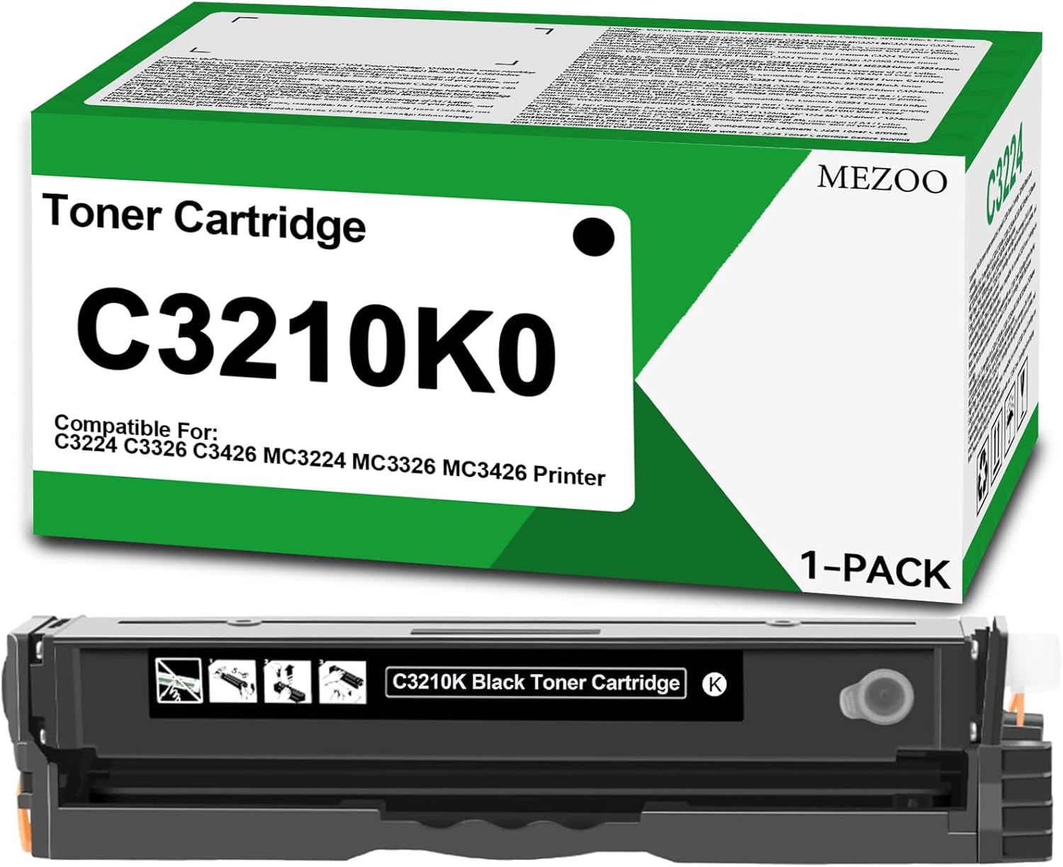 C3210 C3224 Black Toner Cartridge High Yield Replacement for Lexmark C3210 C3210K0 Toner Cartridge Compatible for Lexmark C3224 C3326 C3426 MC3224 MC3326 MC3426 Printer (1-Pack, Black)
