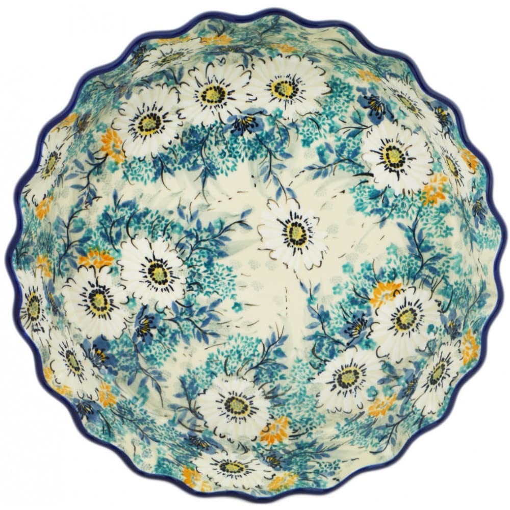 Polish Pottery 10-inch Fluted Pie Dish made by Ceramika Artystyczna (Elegance Theme) Signature UNIKAT + Certificate of Authenticity