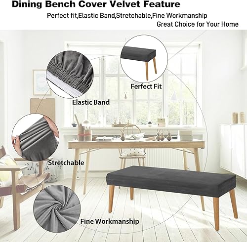 Miniatura 2 de Funda protectora para banco de piano, de terciopelo elástico, grueso, rectangular, para sala de estar, dormitorio, cocina (tamaño mediano, gris)