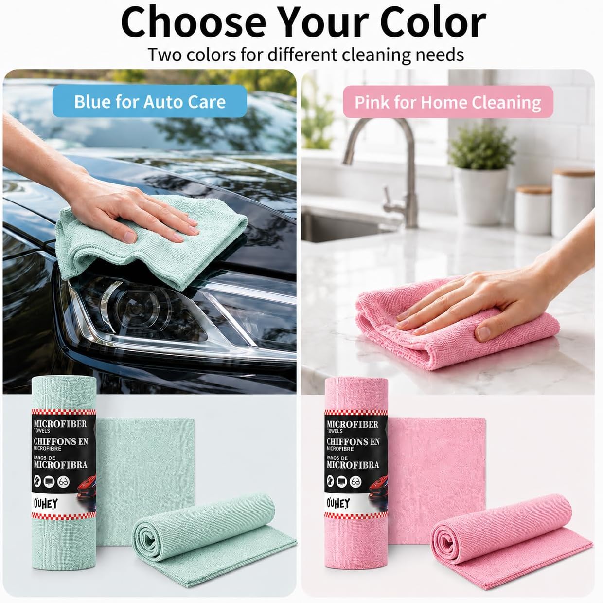 Microfiber Cleaning Towels for Cars, Reusable Lint-Free Cloth for Vehicle Exterior Care and Detailing (Blue)