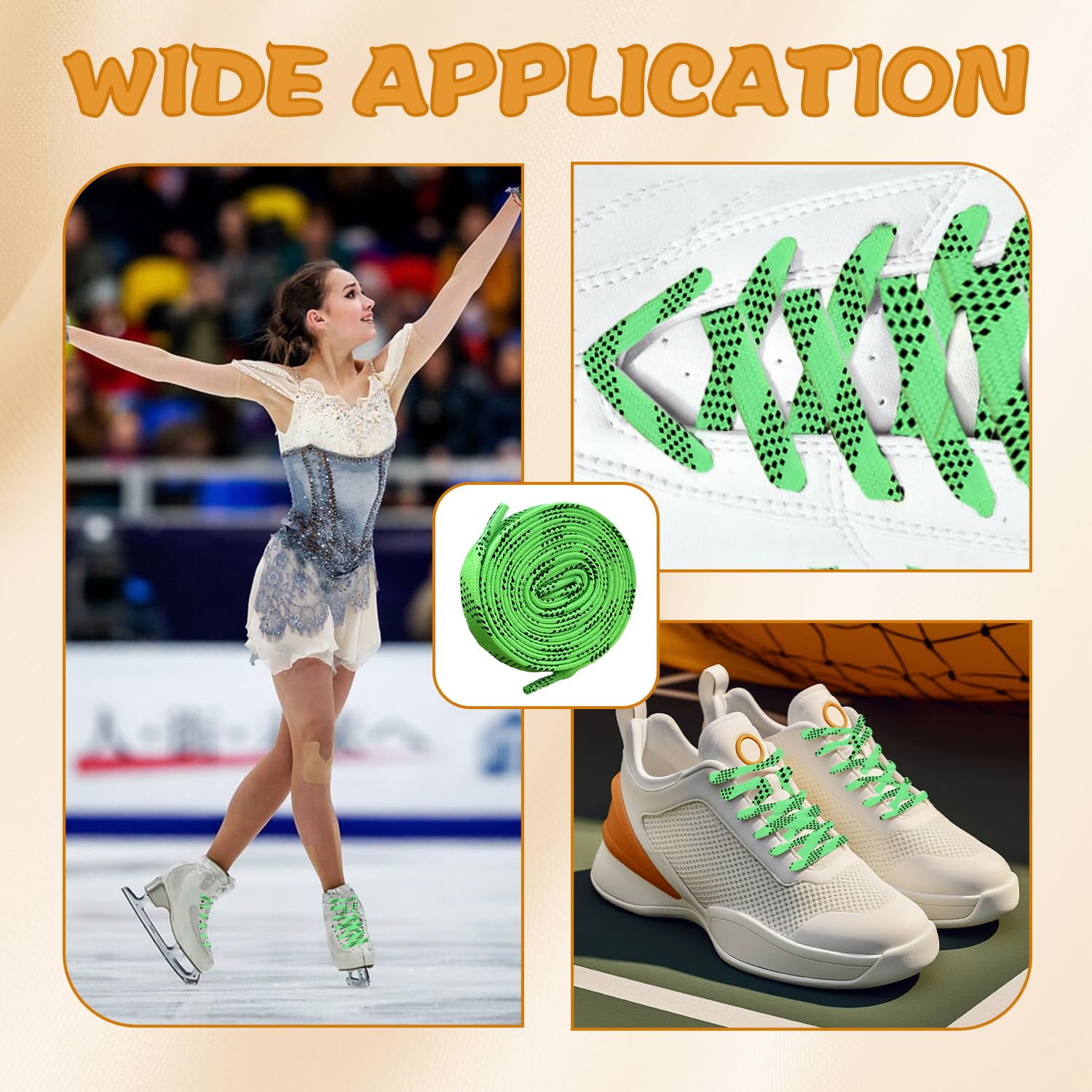 1 paire Lacets de Hockey Ciré, Lacets CiréS Pour Patins De Hockey Lacets Ruban Plats Lacets Plats Professionnels Bottes et Chaussures de Sport Pour Le Sport Le Ski Le Hockey (Vert)