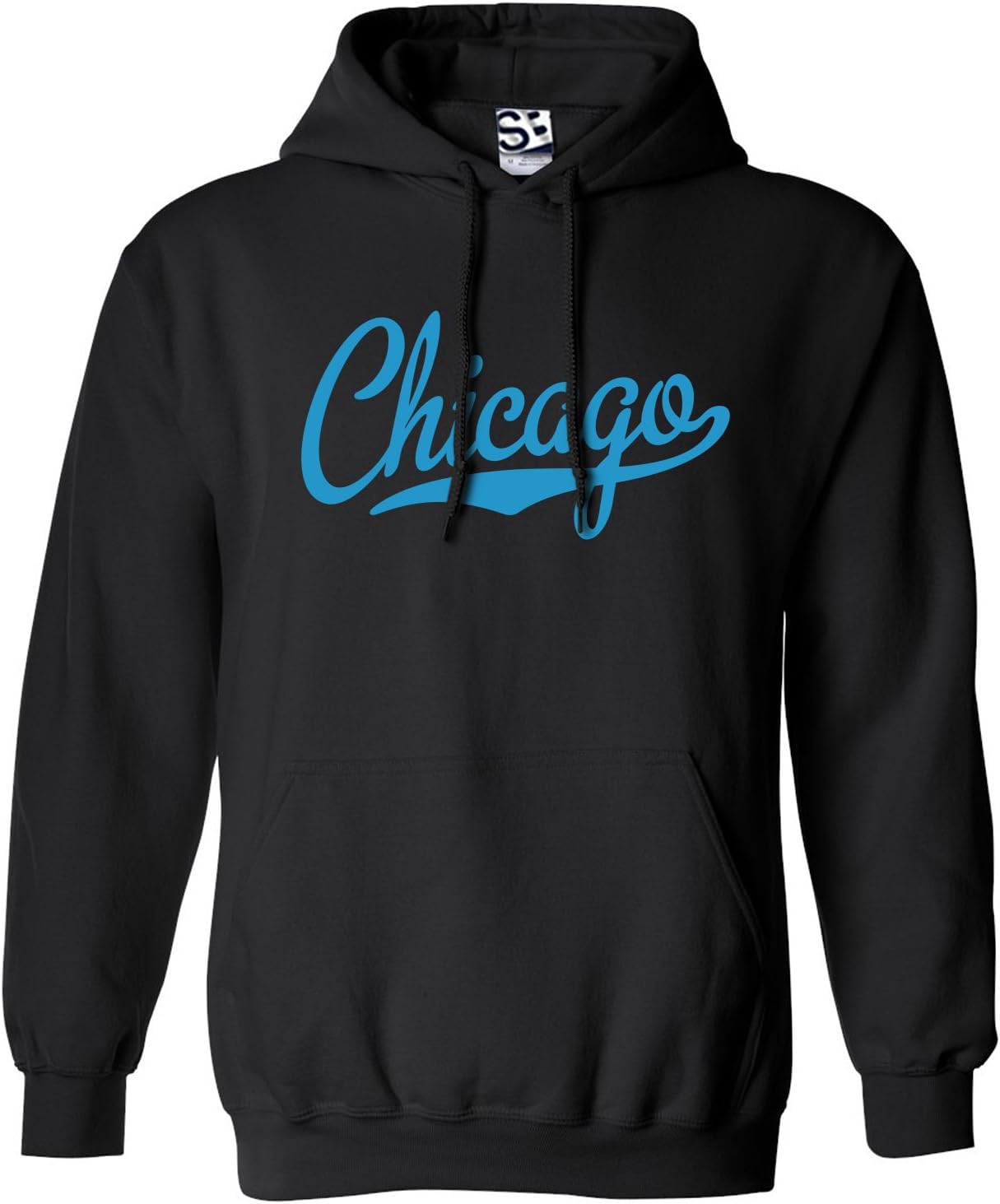 Shirt Boss Unisex Chicago Script & Tail HOODIE Black/Sky Blue