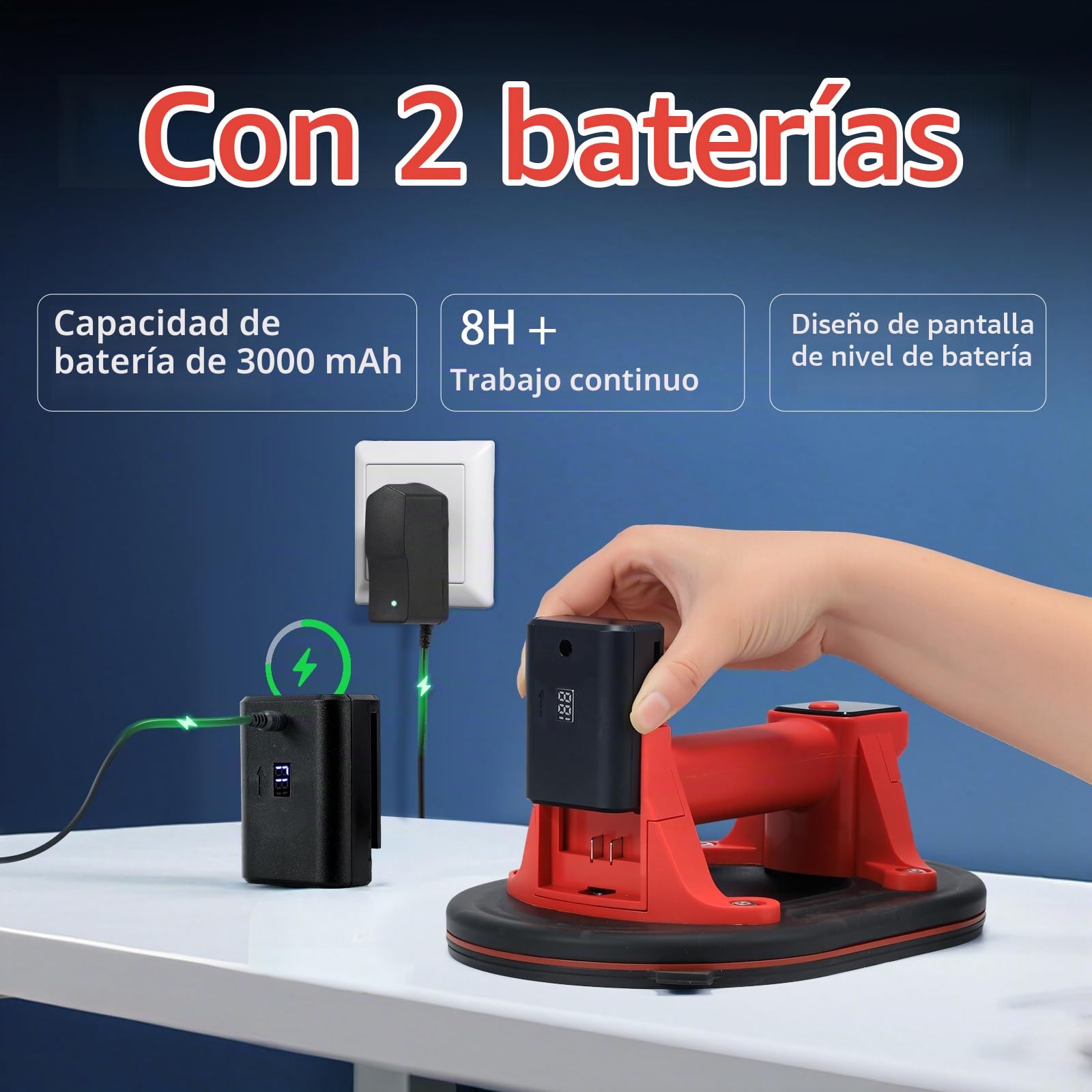 Bonvoisin Ventosa para Azulejos Eléctrica, Capacidad de Carga 260kg/573lbs, Batería de Litio 3000mAh, Gran Área de Succión, Indicador de Nivel de Batería, para Azulejos/Vidrio/Mármol/Acero (EU)