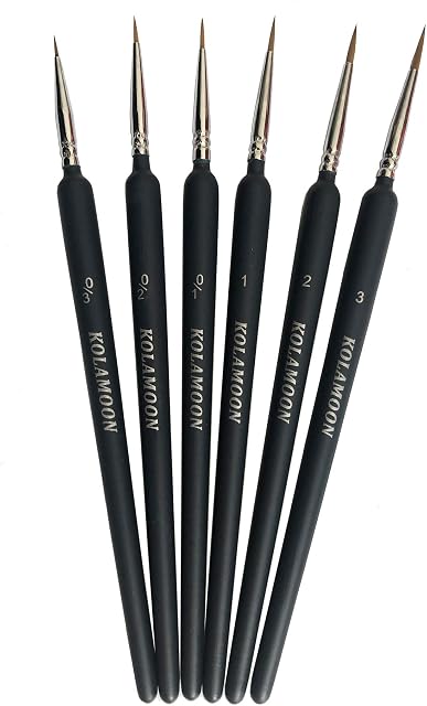 KOLAMOON 6 Pieces Fine Detail Paint Brushes Set Miniature Artist Paint Brushes set for Acrylic Painting, Watercolor, Model, Oil painting
