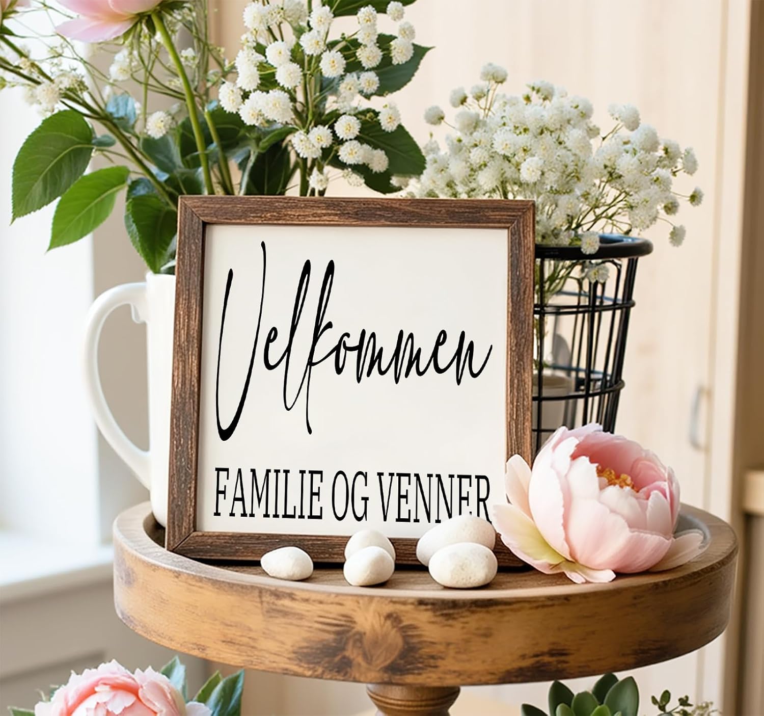 Velkommen Familie Og Venner Wooden Welcome Sign Danish Norway Decor