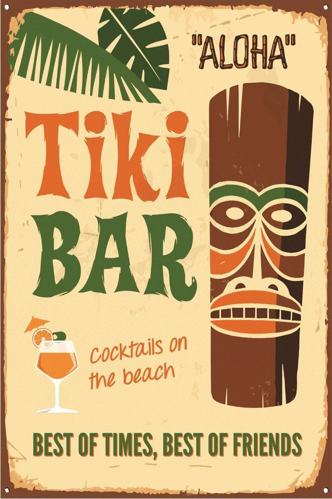 Tiki Bar Metal Plaque Wall Sign Cocktail Friend Beach Gift 30 x 40 cm