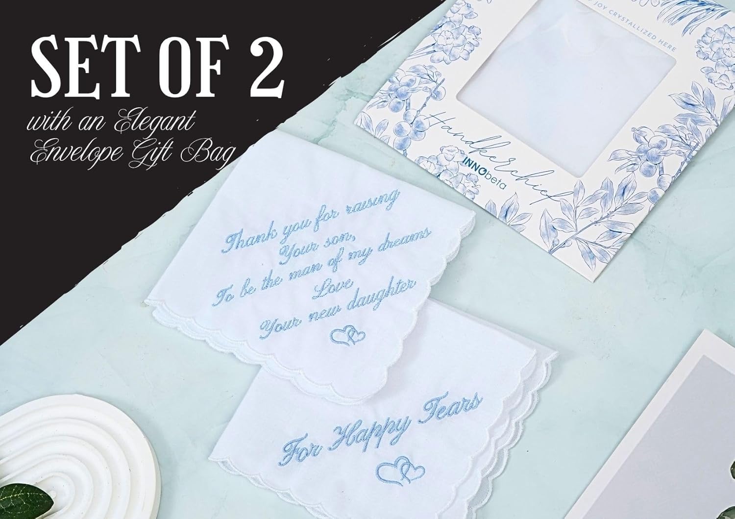 InnoBeta Mother of the groom gifts, Father of the groom Gifts, Happy Tears Handkerchief Wedding Gifts Something Blue Gift for Parent of The Groom - Image 6