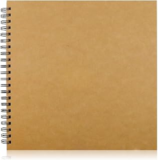 12x12 Inch Hardcover Scrapbook & Photo Album - 100 Pages DIY Kraft Memory Book with Spiral Binding for Weddings, Anniversaries, Family Photos