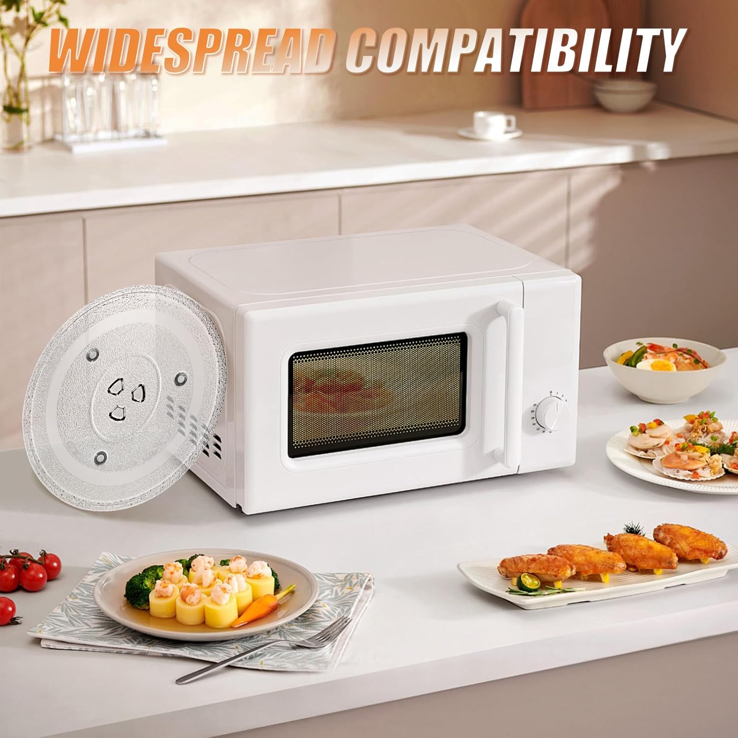 12.4" Glass Microwave Plate Replacement for WB48X24079 5304509437 Microwave Turntable Tray Oven Rotating Dish Tray with Y shaped design for Better Reheating and Even Heat Distribution