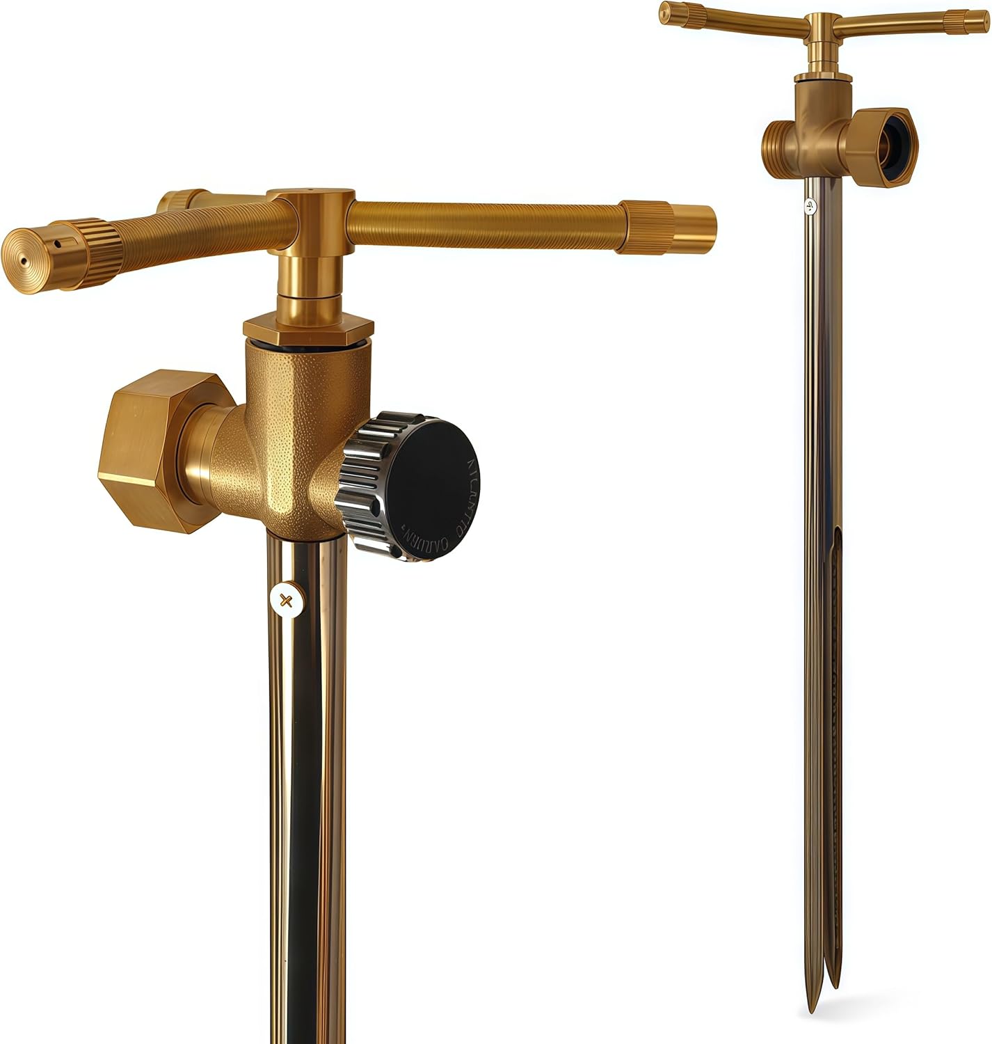 Atlantic 3-Head Solid Brass Sprinkler – Heavy Duty Stainless Steel Spike with 6-Outlet Efficient Irrigation for Lawn, Garden & Farm | Water-Saving Design with Male/Female Hose Connections (2)