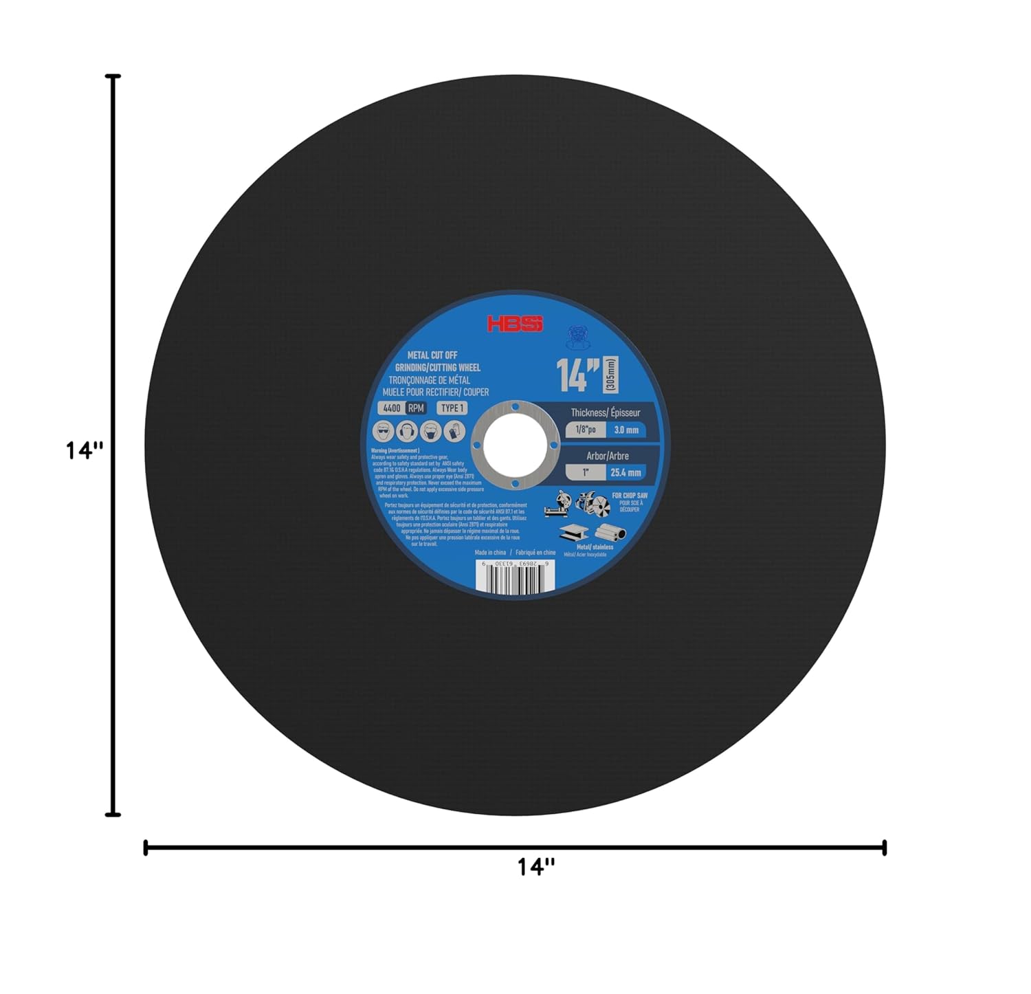 10 Pack 14 Inch Thin Cut-Off Wheel for Metal & Stainless Steel, Type 1 General Purpose Cutting Disc, 1/8 Inch Thickness, 1 Inch Arbor, High-Performance Chop Saw & Cut-Off Saw Blades - HB995890