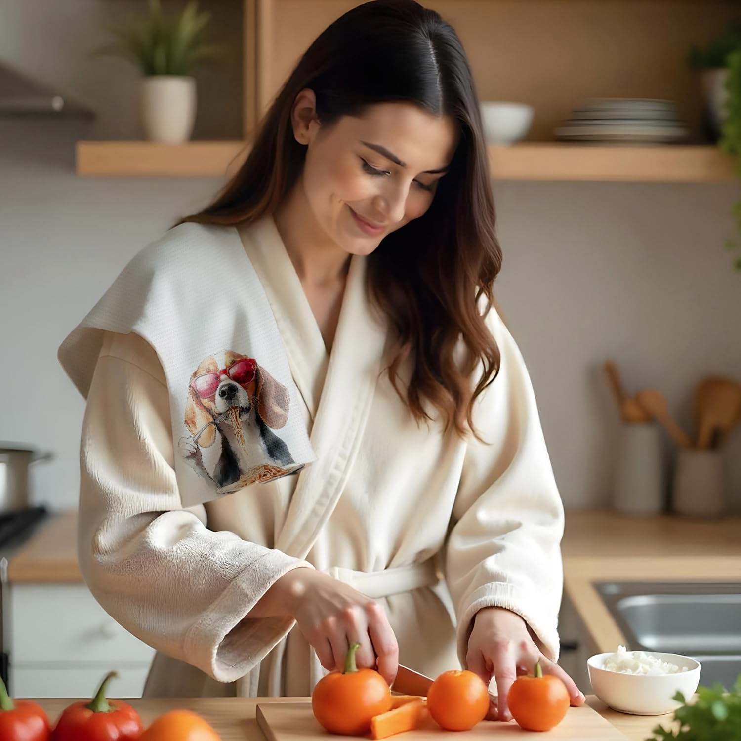 Beagle Wine Coffee Spaghetti Kitchen Towels, Gifts for Beagle Dog Lovers Decorative Hand Towels, Wine and Coffee Lover Gifts Dish Tea Towel for Kitchen, 16x24 Inch Set of 3 - Image 4