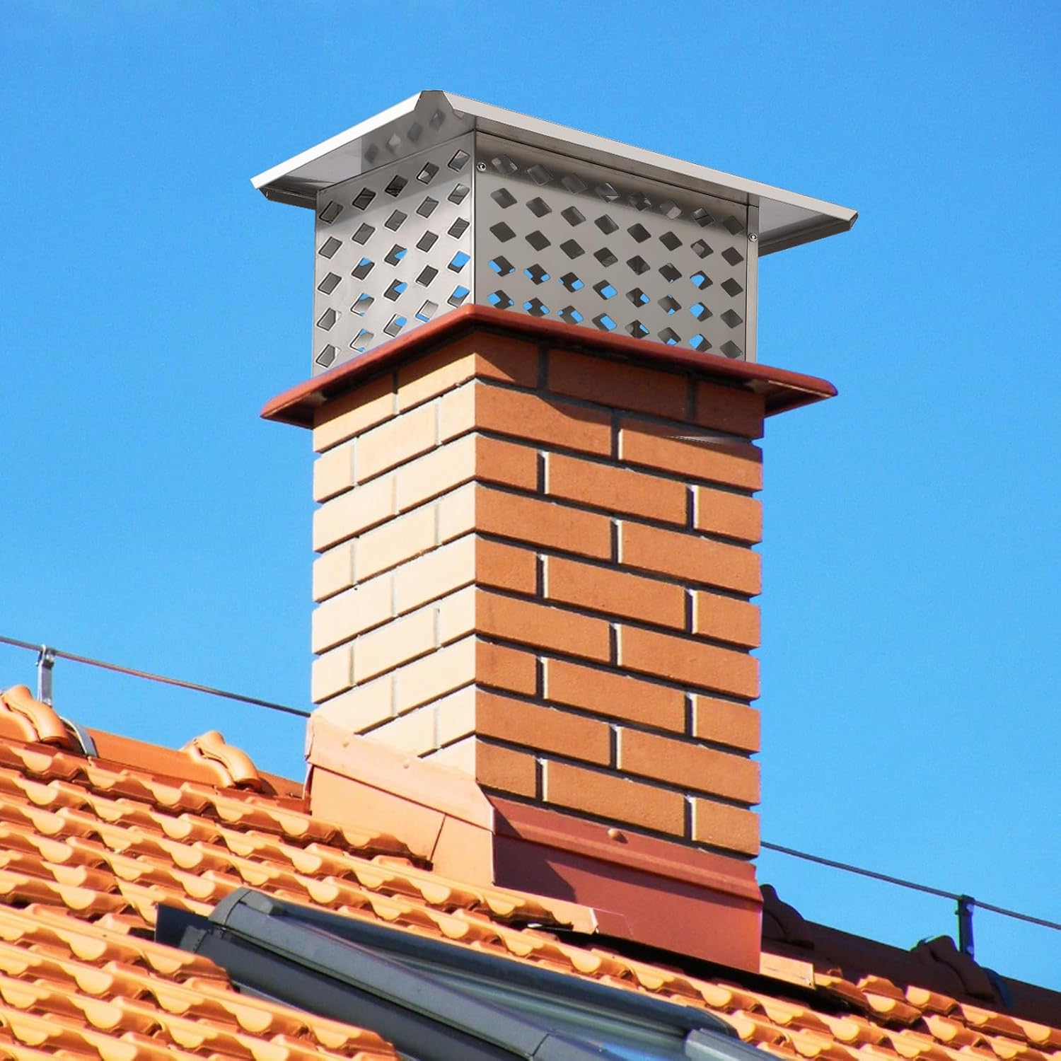 Chimney Cap Stainless Steel 13x24 Single Bolt Chimney Fireplace Cover with Practical Accessories,Mesh Chimney Flue Cover for Protection from Birds, Debris, Rain,Easy Installation,