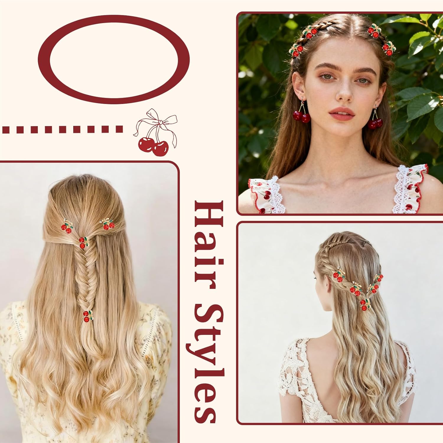 6Pcs Small Cherry Hair Clips Rhinestone Hair Clips Mini Cherry Claw Clips for Hair Stylish Cute Non Slip Red Hair Accessories for Women Girls Cherry Accessories - Image 7