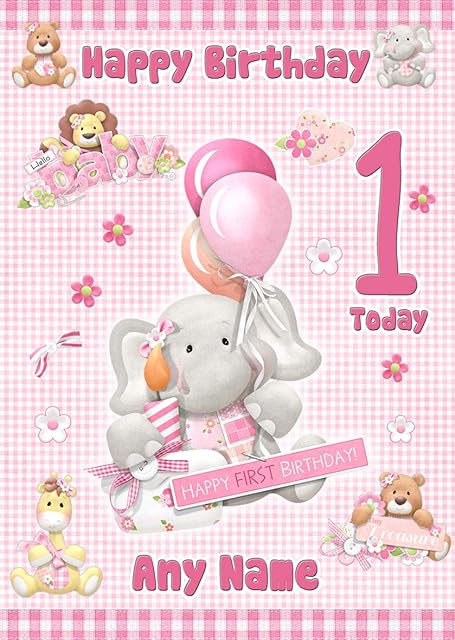 Personalised Baby Girl 1st Birthday Greeting Card