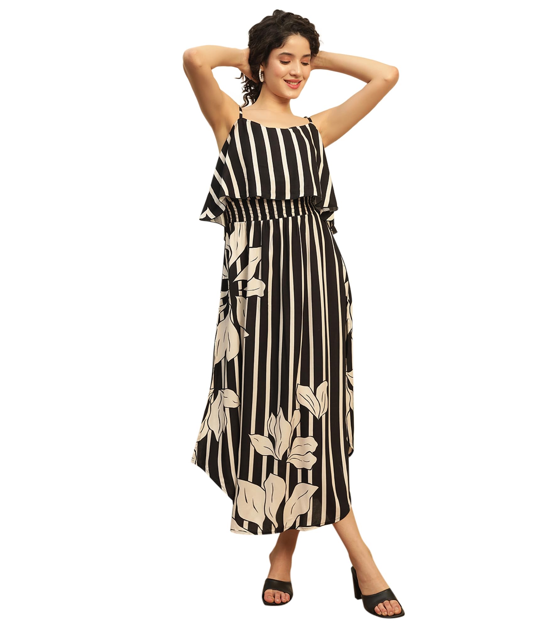 Women's Striped Rayon Calf Length Top with Skirt|Shoulder Straps|Sleeveless|Cord Set for Women Fashion|Jumpsuits Western Dress for Women Stylish|Two Piece Co ord Set|Casual Wear(Multicolor)