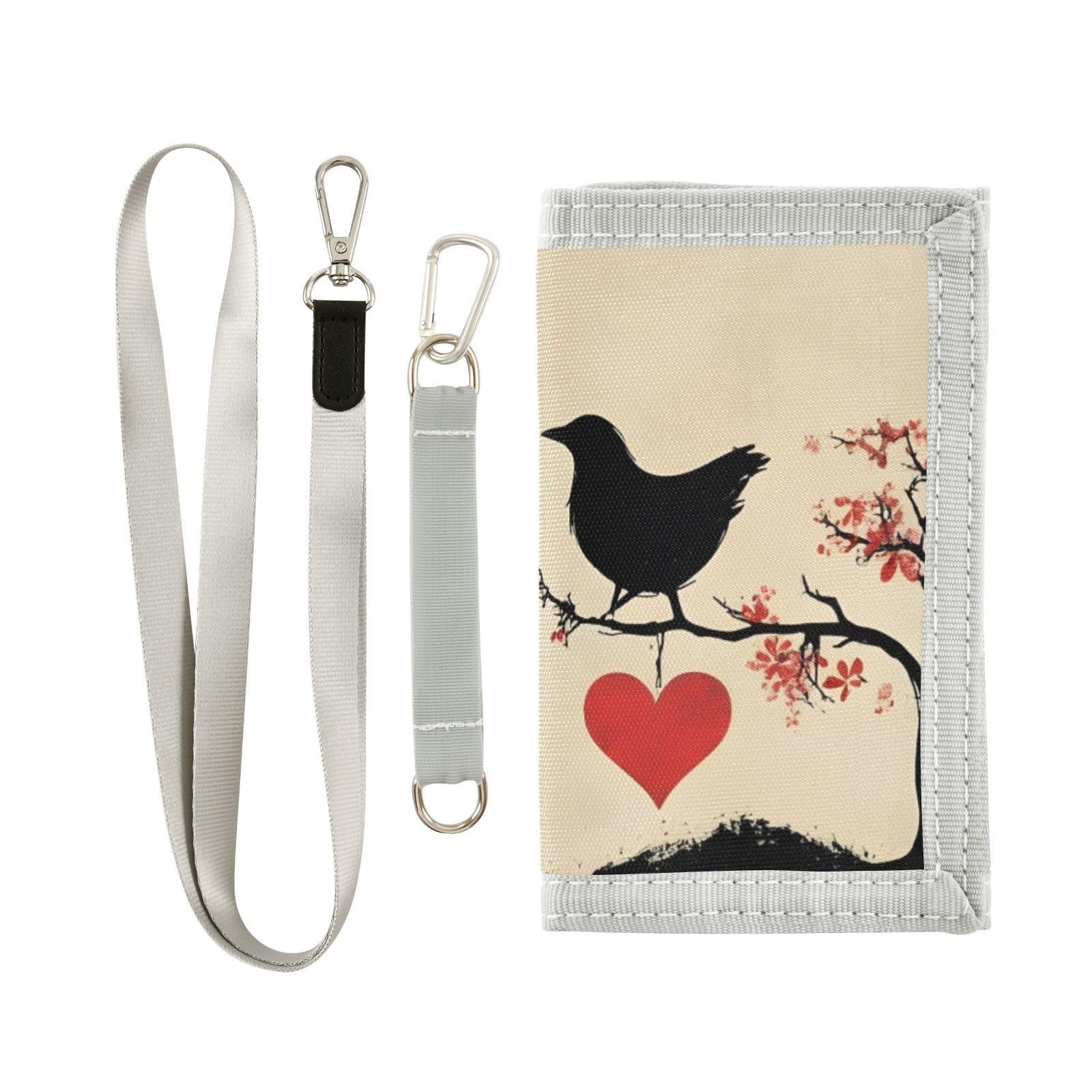 FOLIOSA Kids Wallet for Boys Girls Bird Valentine Tree Print Youth Wallet with Zipper Pocket Card Holders, Novelty Wallet 4.9×2.9 in