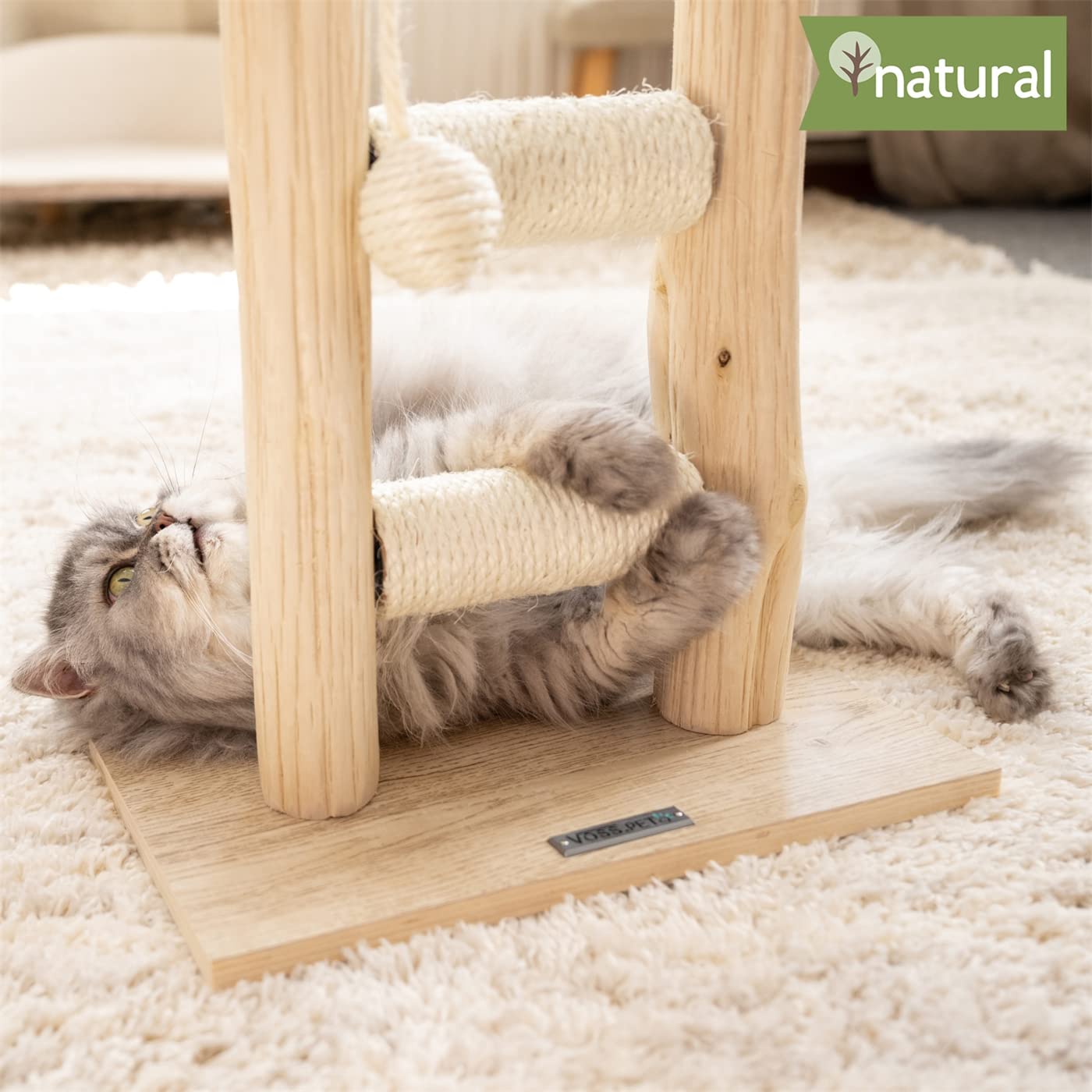 VOSS.PET Tiragraffi per Gatti Morea -scaletta tiragraffi per Gatti, con Tronchi in Vero Legno, 43 cm