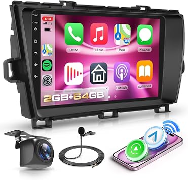 2G+64G Car Radio for Toyota Prius 2010-2015 with Wireless CarPlay/Android Auto, 9 inch Android 13 Touch Screen Stereo, GPS Navigation/WiFi/Bluetooth/Mirror Link/SWC + HD Backup Camera