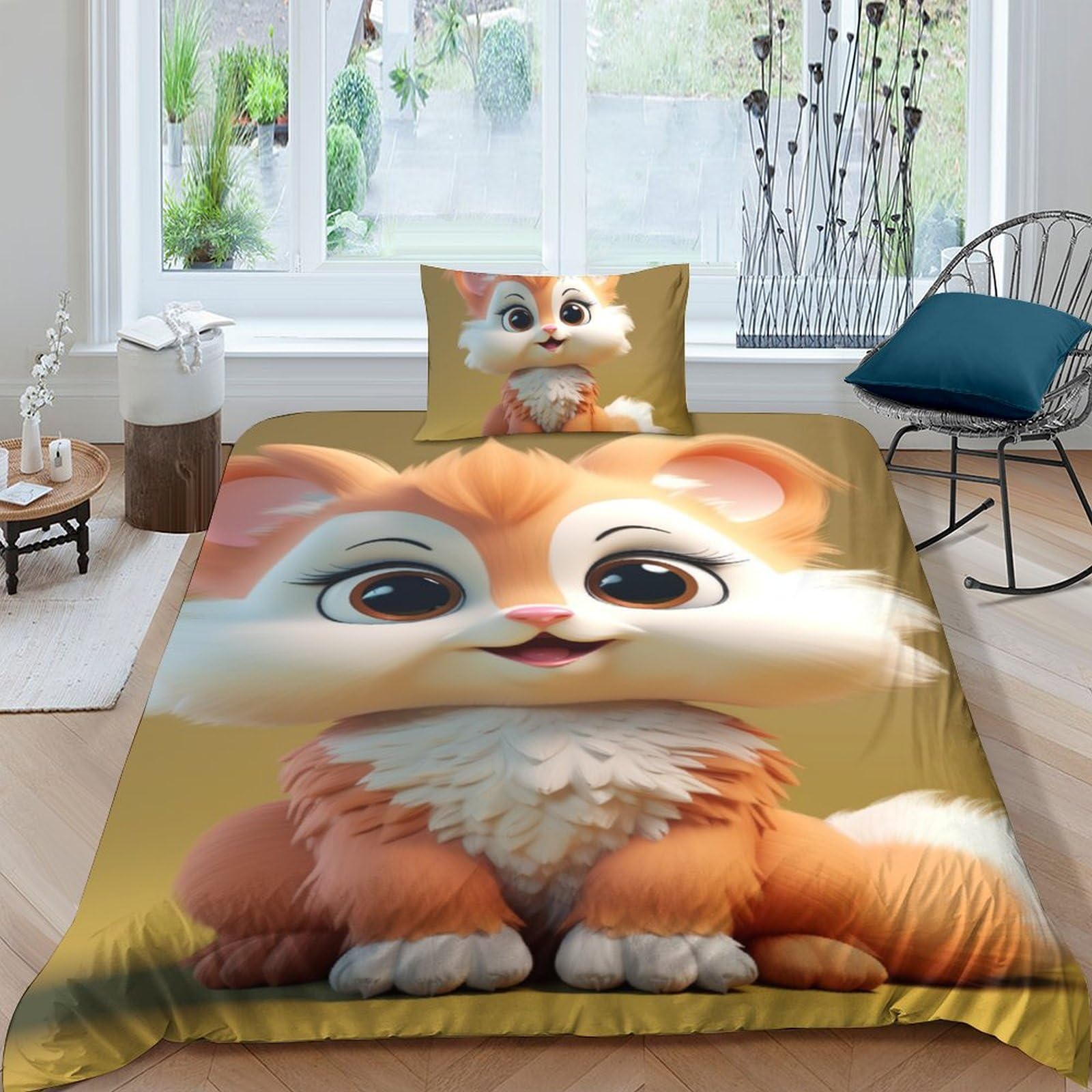 Parure de lit animaux mignons en microfibre douce avec taies d'oreiller pour ado