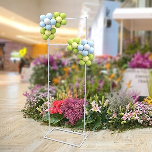 Miniatura 2 de Soporte de marco de arco de boda de metal de 1.7 x 5.1 pies, soporte de arco de globos blancos para ceremonia, marco cuadrado de jardín para