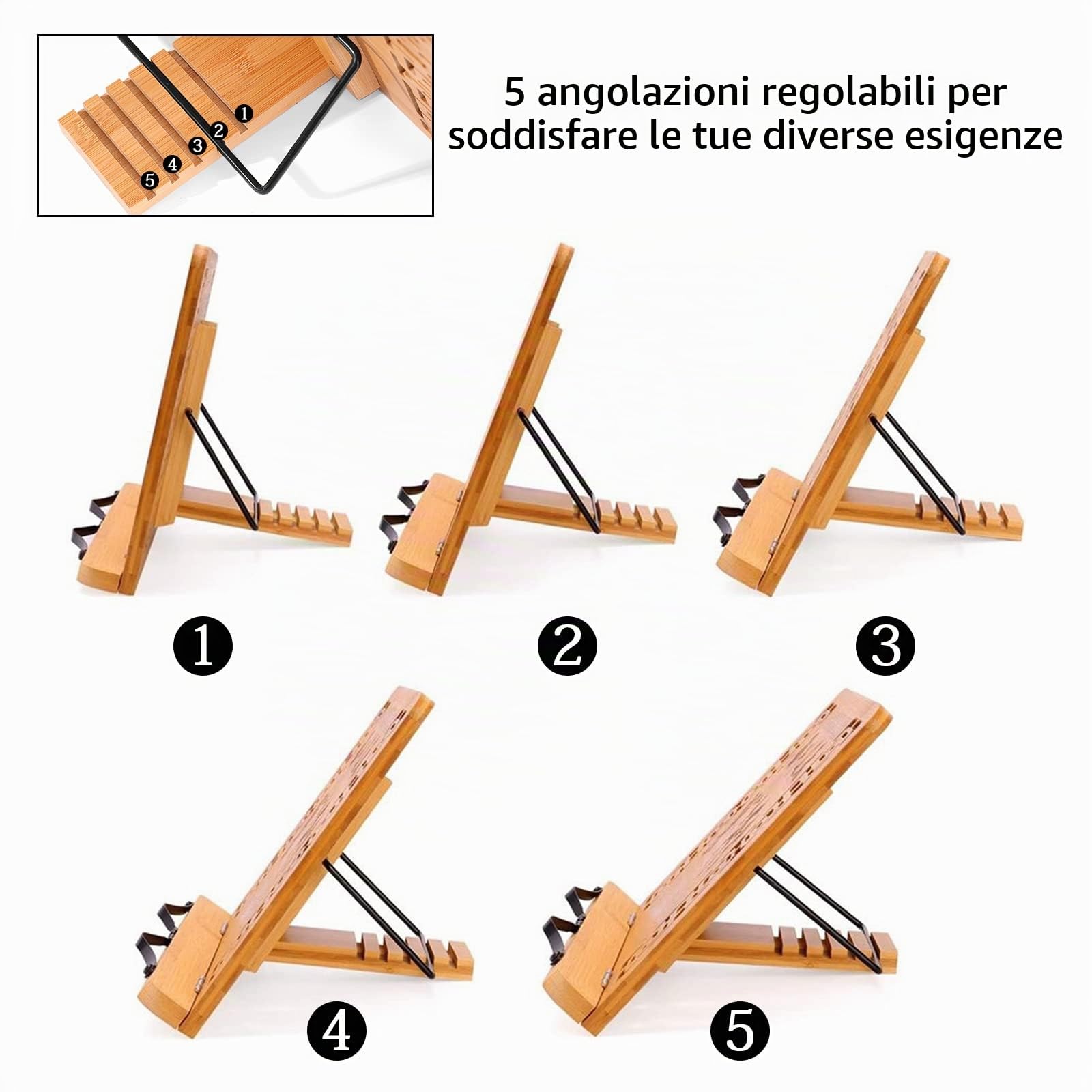 Joyoldelf Leggio per Libri Legno - Leggio Da Tavolo per Libri, Supporto Leggio da Letto Bambù, Leggio da Scrivania, Porta Libro Accessori Libri Reggi Libro per Leggere Studio Spartiti Tablet Cucina